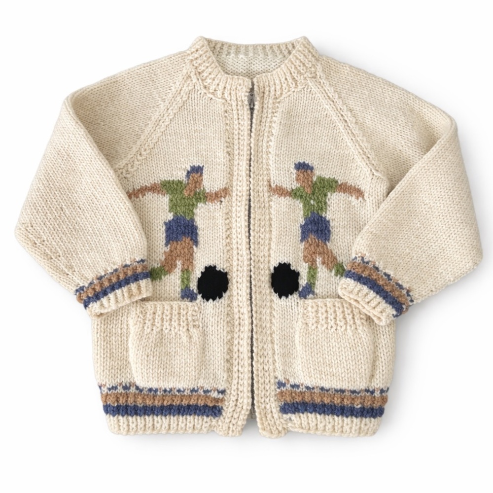 🧶 Vintage Cowichan Style Soccer Sweater Kids Wool Zip Cardigan 50s 60s Talon